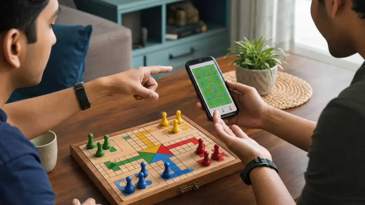 Ludo tokens on a board surface